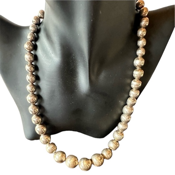 Vintage Graduated Mexican Silver ‘Pearl’ Bead Necklace...